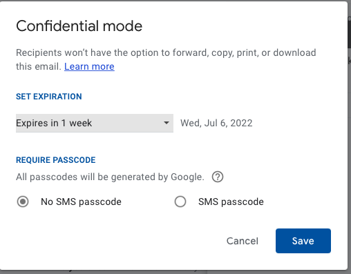 confidential mode gmail