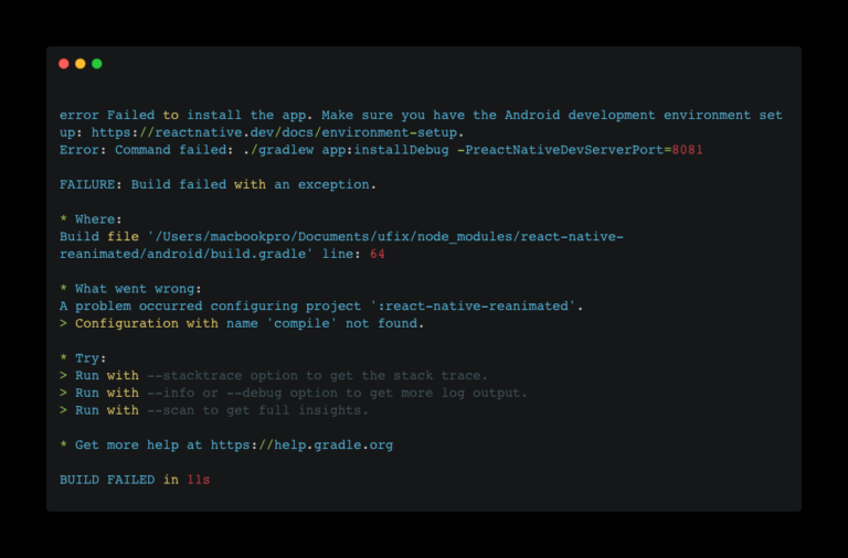 Configuration with name 'compile' not found react native